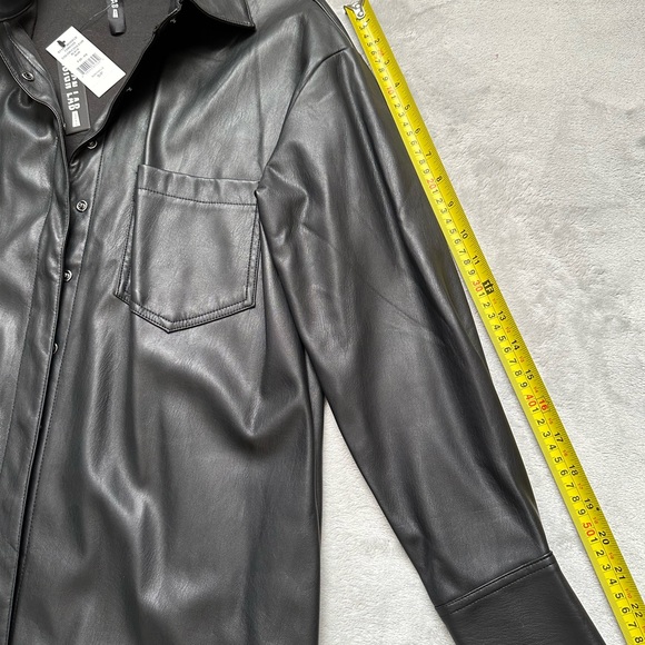 Faux (Vegan) Leather Black Shirt Dress, Relaxed Fit, Size S - Picture 8 of 8